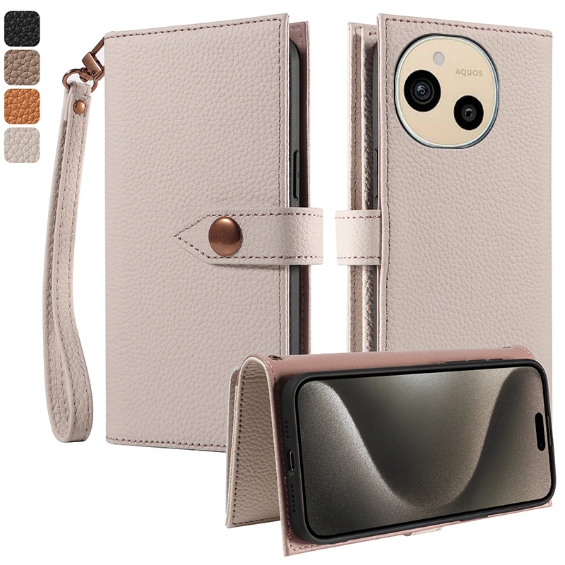 100% جلد طبيعي متعدد الوظائف فتحة للبطاقات غطاء المحفظة لشارب أكوس سينس 9 سينس 8 سينس 7 بيوس المغناطيسي الجلد الوجه جراب هاتف #1