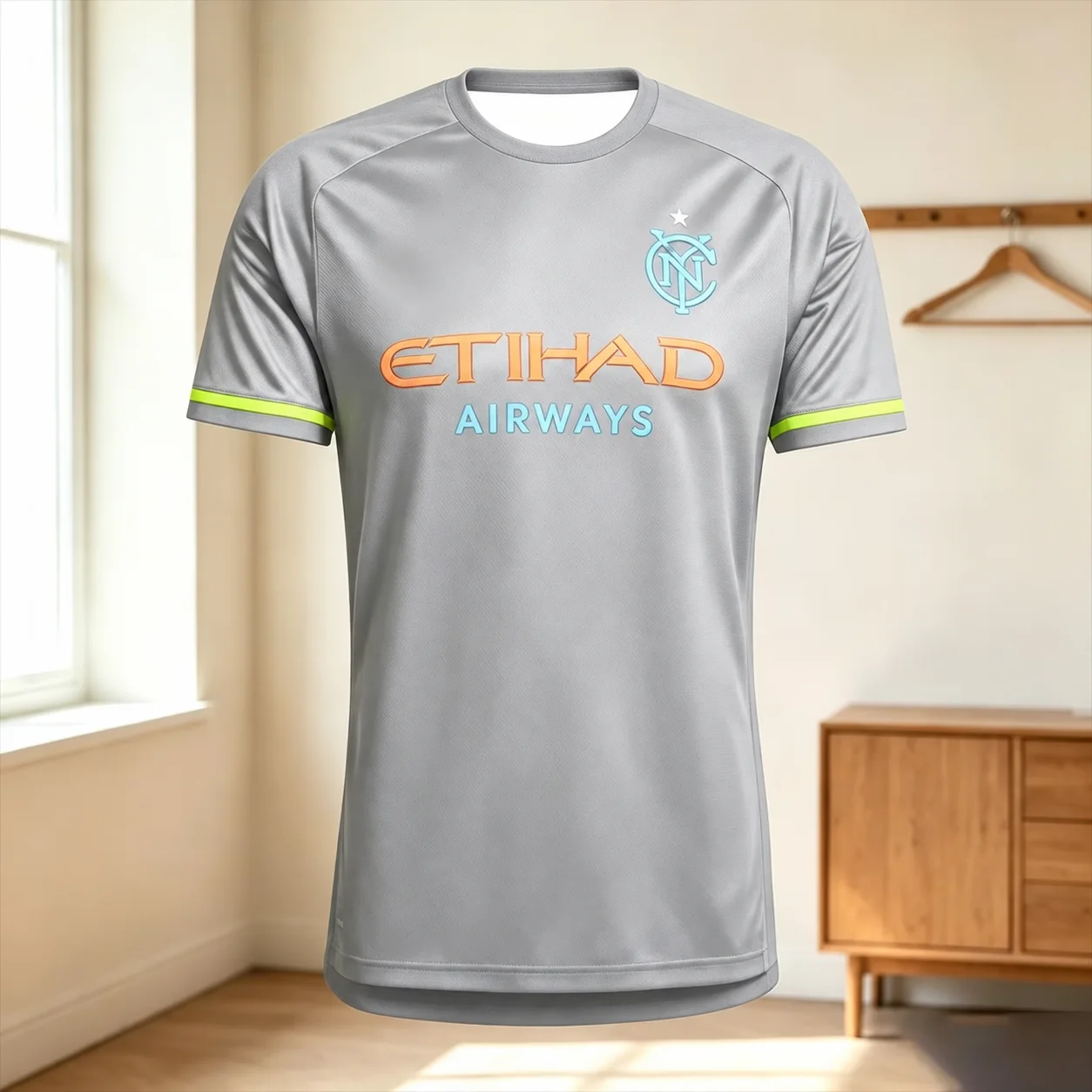 Herren NYCFC Schwarzes Auswärtstrikot mit Etihad Airways-Print, schnelltrocknend, kurzärmelig, Rundhalsausschnitt, Fußball-Fan-Trainings-Sport-T-Shirt – Detail 10