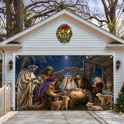 A Nativity scene, religious Christmas pattern, outdoor garage door, Nativity Winter Courtyard door frame