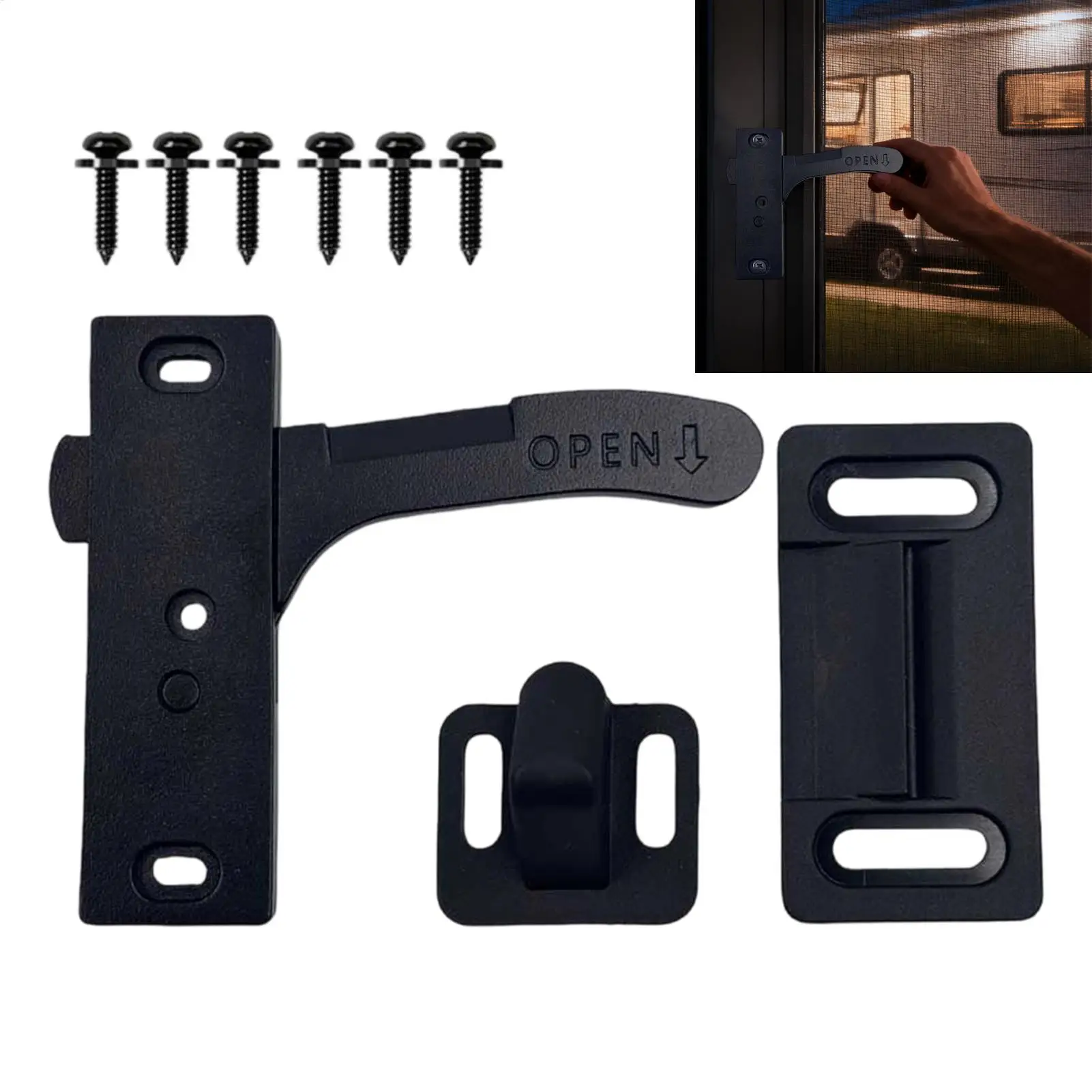 

Heavy Duty RV Screen Door Latch Kit Replacement For Travel Trailer Campers Cargo Van Passenger Side Inside/Outside Repair