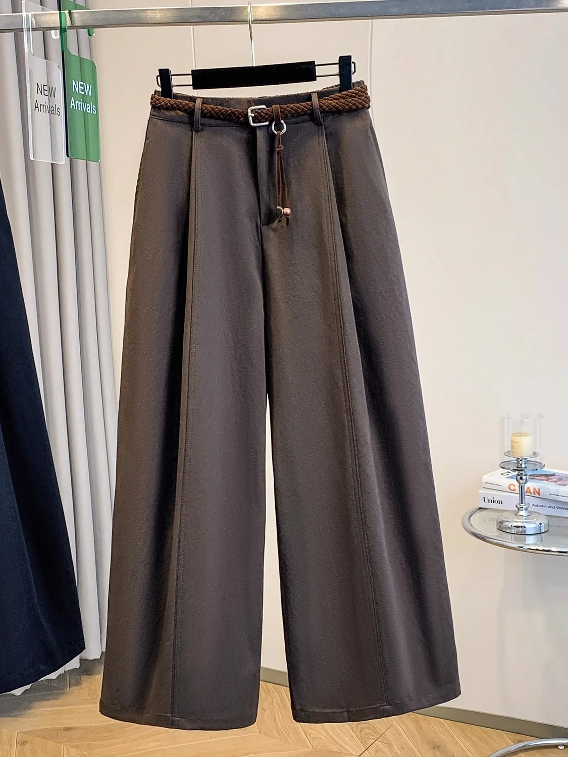High Waist Draped Wide Leg Pants Women's Autumn Casual Straight Cut Long Trousers Coffee Color Retro Sle plus Size