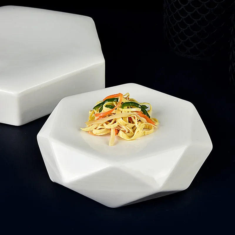 Ceramic Double Insulation Western Restaurant White Irregular Tableware Hotel Concave Artistic Conception Plate Steak Plate
