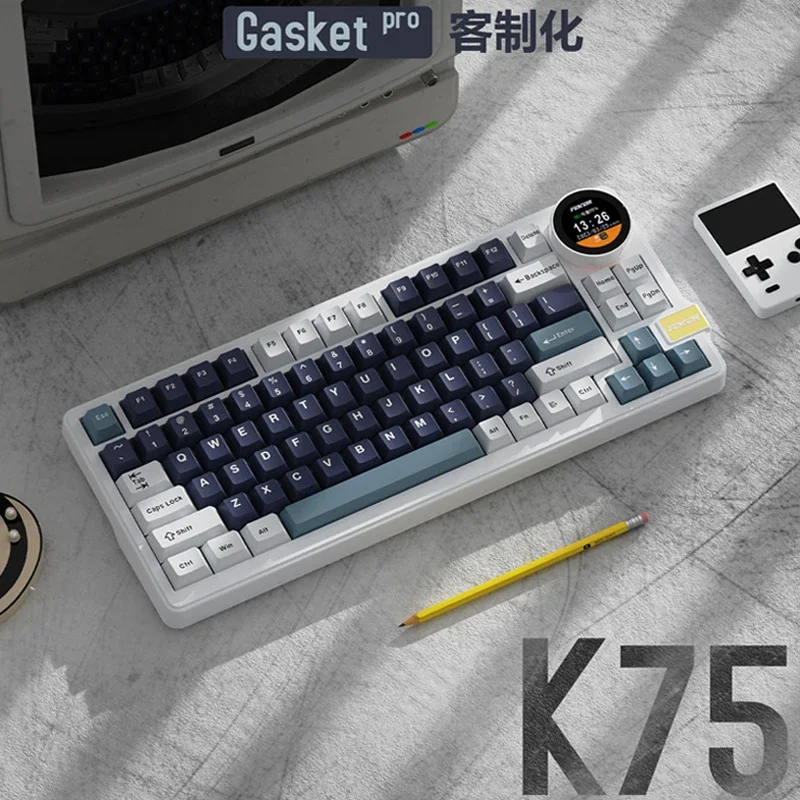 Imagem -06 - Teclado de Jogo Mecânico com Tela Knob 83 Teclas Teclas sem Fio Pbt Rgb Backlight Bluetooth Modos Gamer K75 Feker-k75