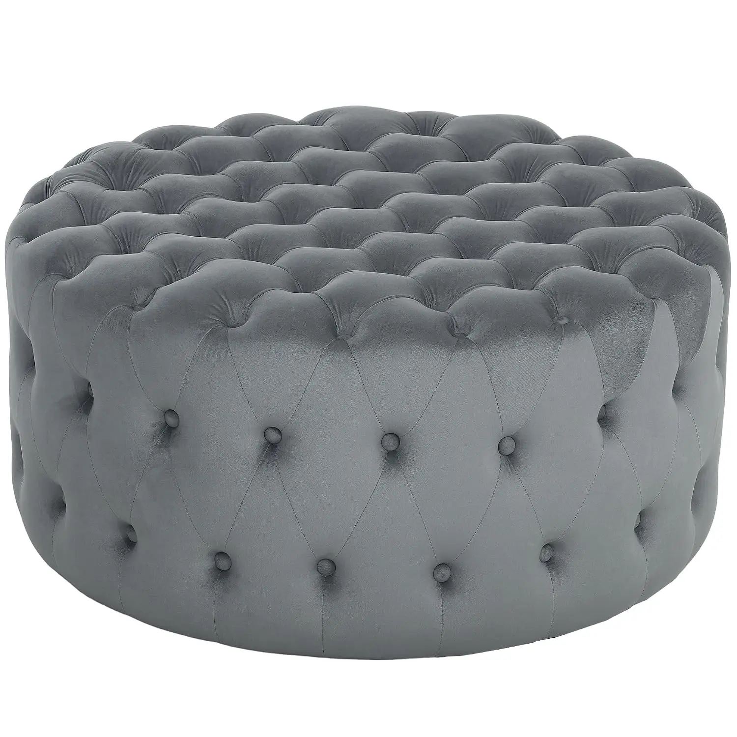 Large Round Ottoman Velvet-Feel Upholstered Foot Stool With Button Tufted Padded Seat For Living Room Entryway 31.5