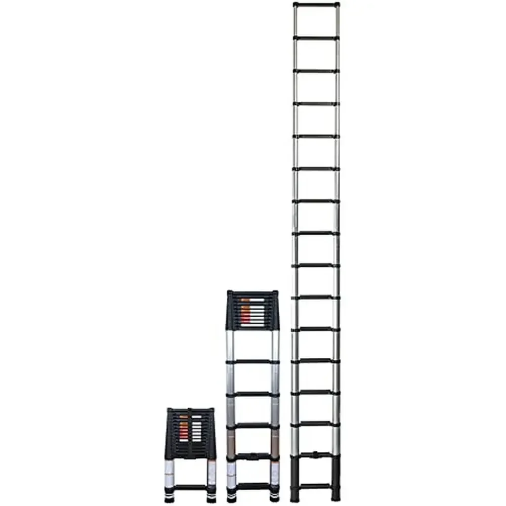 Telescoping Multi-functional 15.5 Ft Aluminum Ladder ANSI Type 1A-300lbs Capacity Safety Locking System Retractable Stabilizers