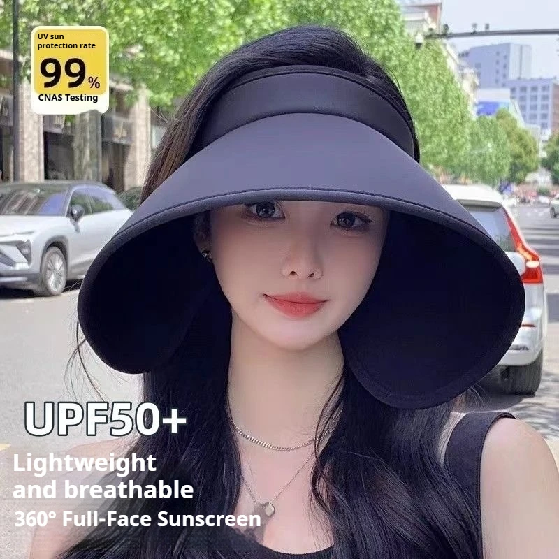 1pc Women's Summer Sun Hat Wide Brim UV Protection Caps Adjustable Foldable Solar Beach Bucket Hats Ponytail Travel Panama Caps