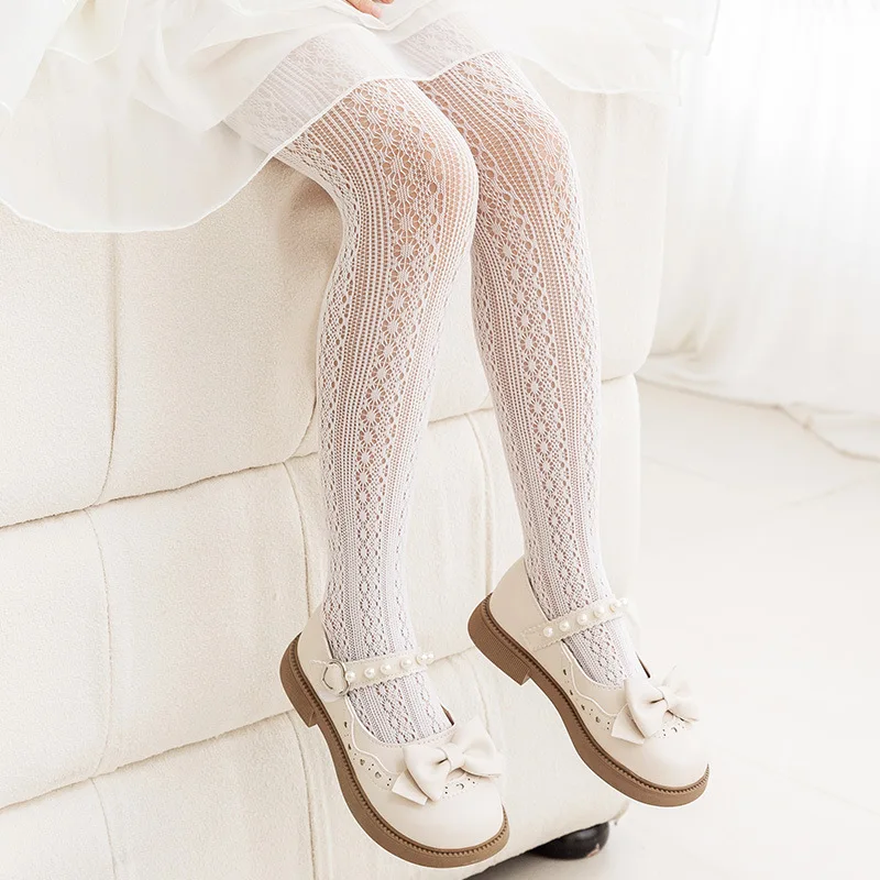 Full Printed Daisy Pattern Fishnet Pantyhose for Baby Girls Princess Skirts Bottom Stockings Children's Hollow Dance Tight Socks