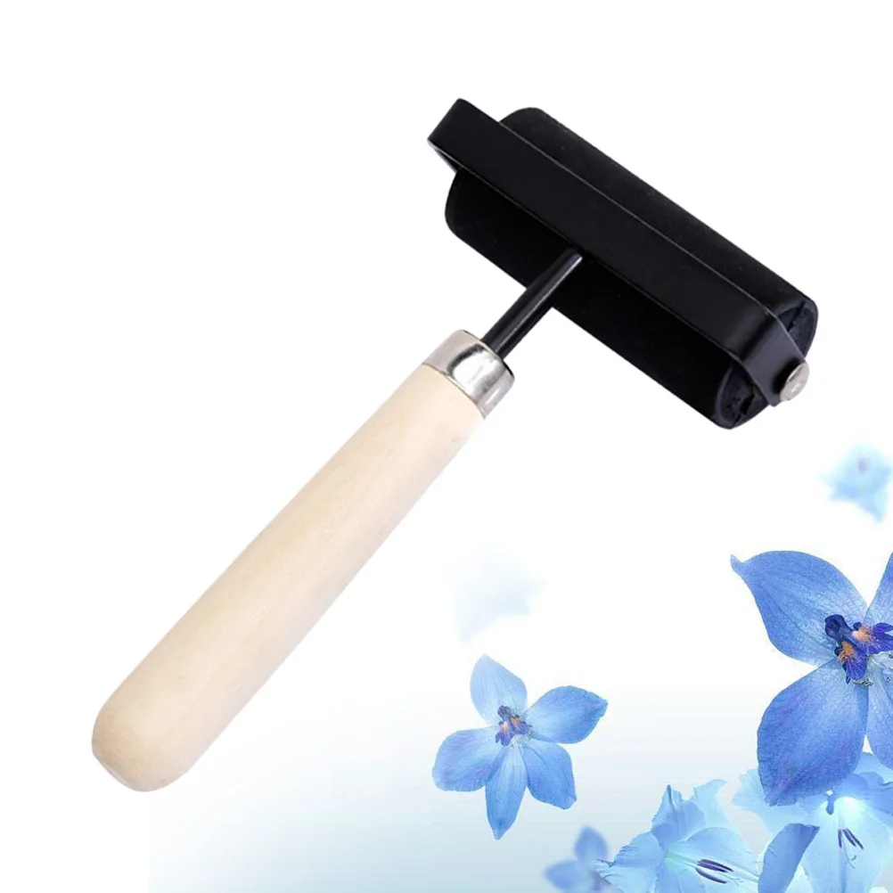 

Natural Wood Handle Rubber Roller Stamping Tools Easy to Use No Hard Pressing Clean Comfortable Grip Printing Rubber Roller