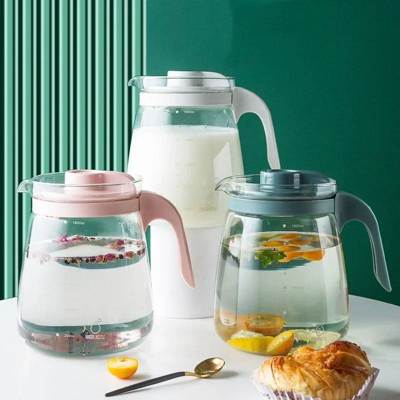 Large Capacity Kettle Transparent Heat-Resistant Glass Teapot with Handle Beverage Juice Container Office Household Water Bottle