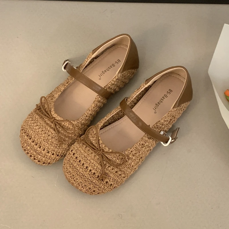 

Bow Women Flats Loafers Shoes Knitting Summer Casual Sandals Elegant New 2025 Fashion Sneakers Sport Shoes Walking Zapatos Mujer