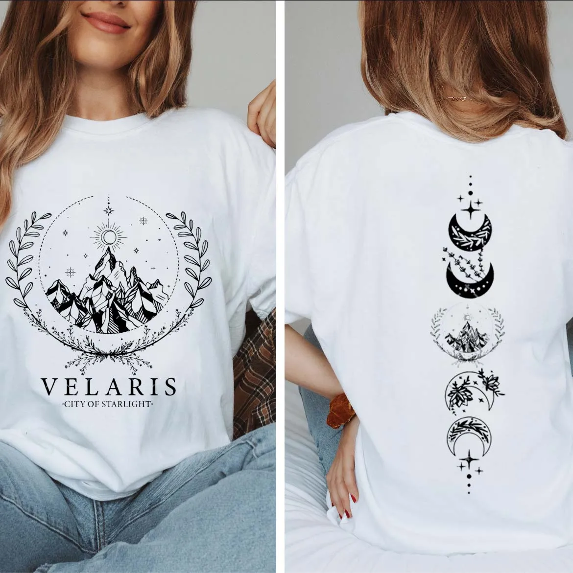 Camiseta de dos lados Velaris, camisetas de libro de ACOTAR del tatuaje de Feyre, camisetas Vintage de manga corta para hombres y mujeres, camisetas SJM Merch