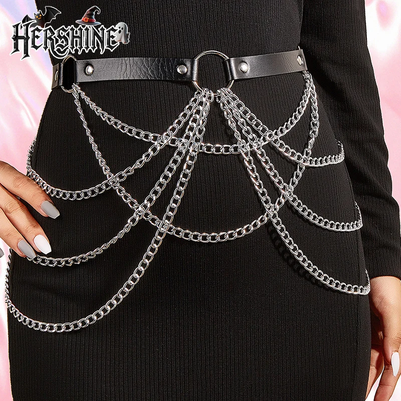 HERSHINE 1 قطعة المرأة Y2K سلسلة سوداء حلقة حزام القوطية الشرير هالوين الإكسسوارات هدية العيد روك الهيب هوب الملحقات #1