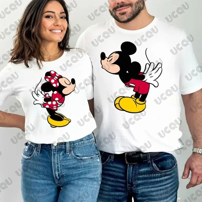 Camiseta de algodón con estampado de Mickey Minnie de Disney para parejas, ropa de calle informal diaria para hombres y mujeres, camisetas con cuello redondo, novedad de verano 2026