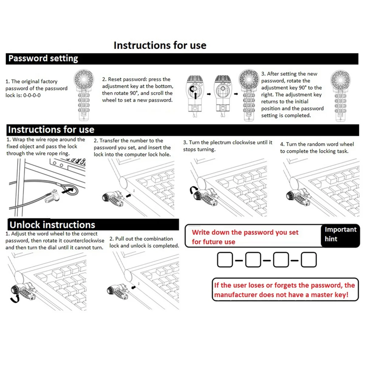 AT87-Computer Lock Laptop Lock Security Locking Digital Password Protection Lock Cable Anti Theft Lock for Laptop Computer