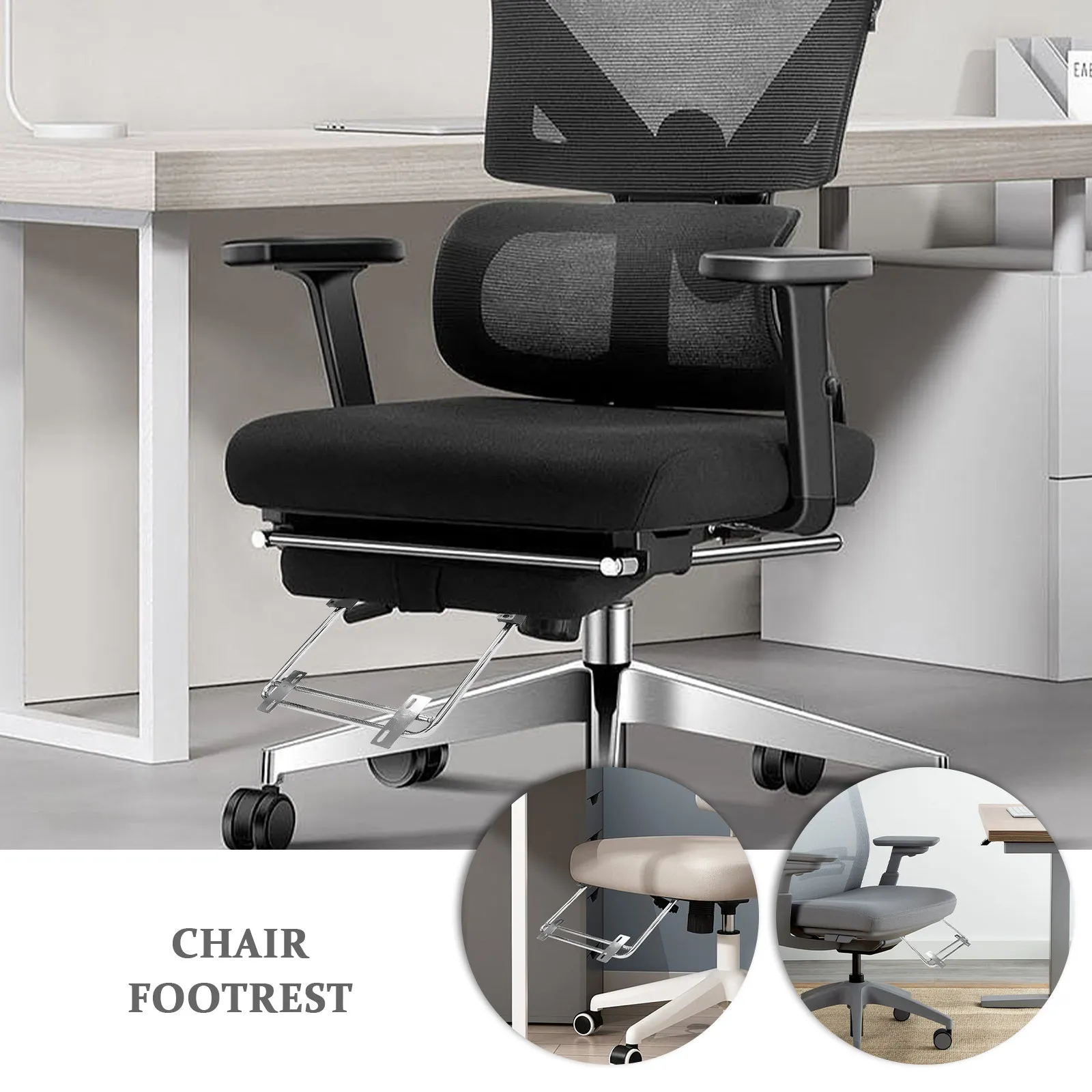 

2Pcs Office Chair Footrest Attachment Adjustable Retractable Ergonomic Footrest Under Desk Leg Support for Office Home Use