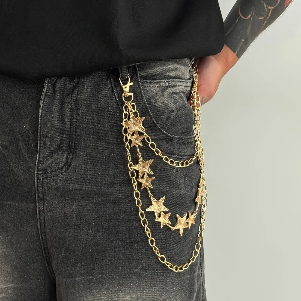 Fashion Hip Hop Star Pendant Keychain Decoration Jewelry Gift Jeans Pants Chain multi-layer Waist Belt Men view 2