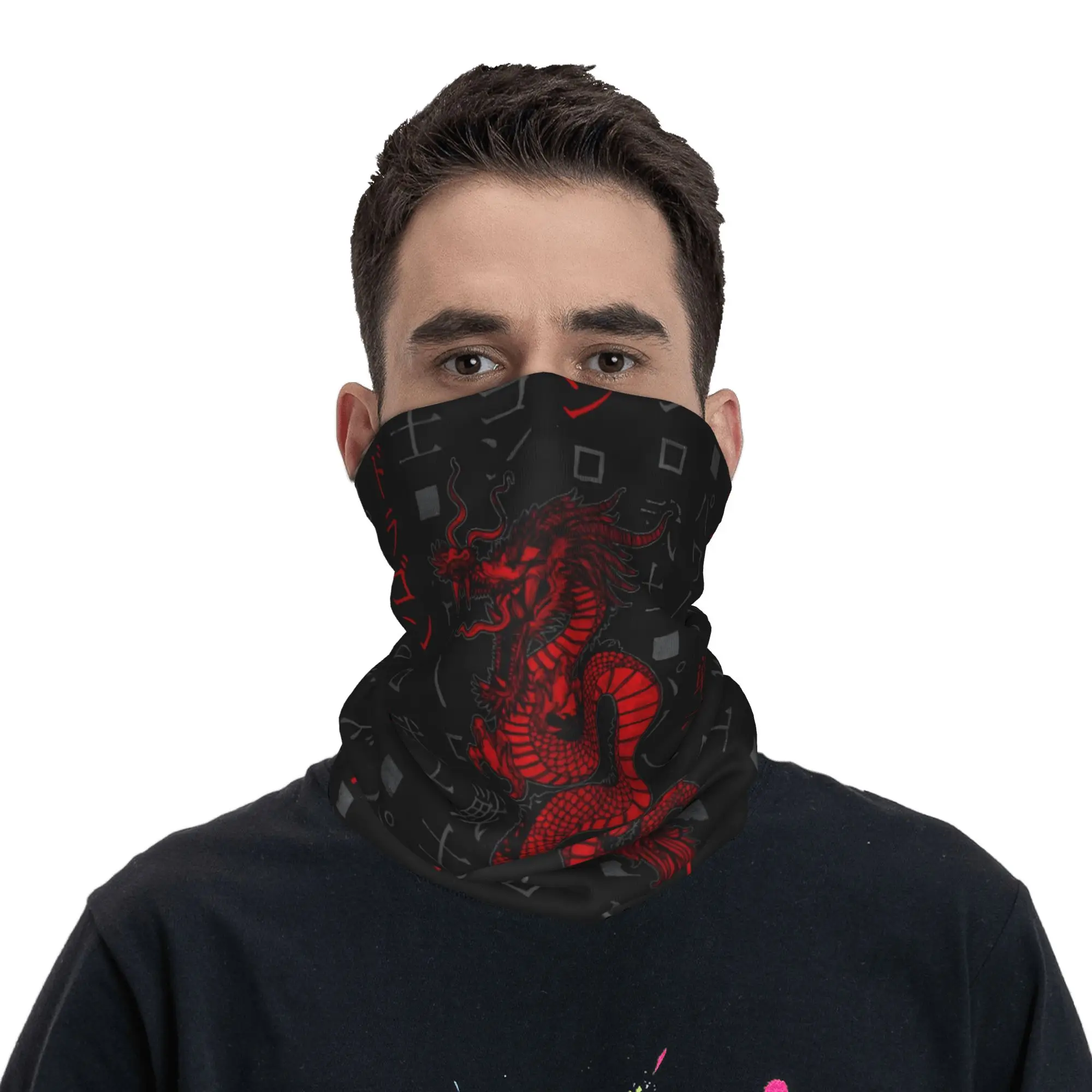 Red Dragon Animal Bandana Neck Gaiter Windproof Face Scarf Cover Men Women Symbolizes Luck New Year Gift Headwear Tube Balaclava view 4