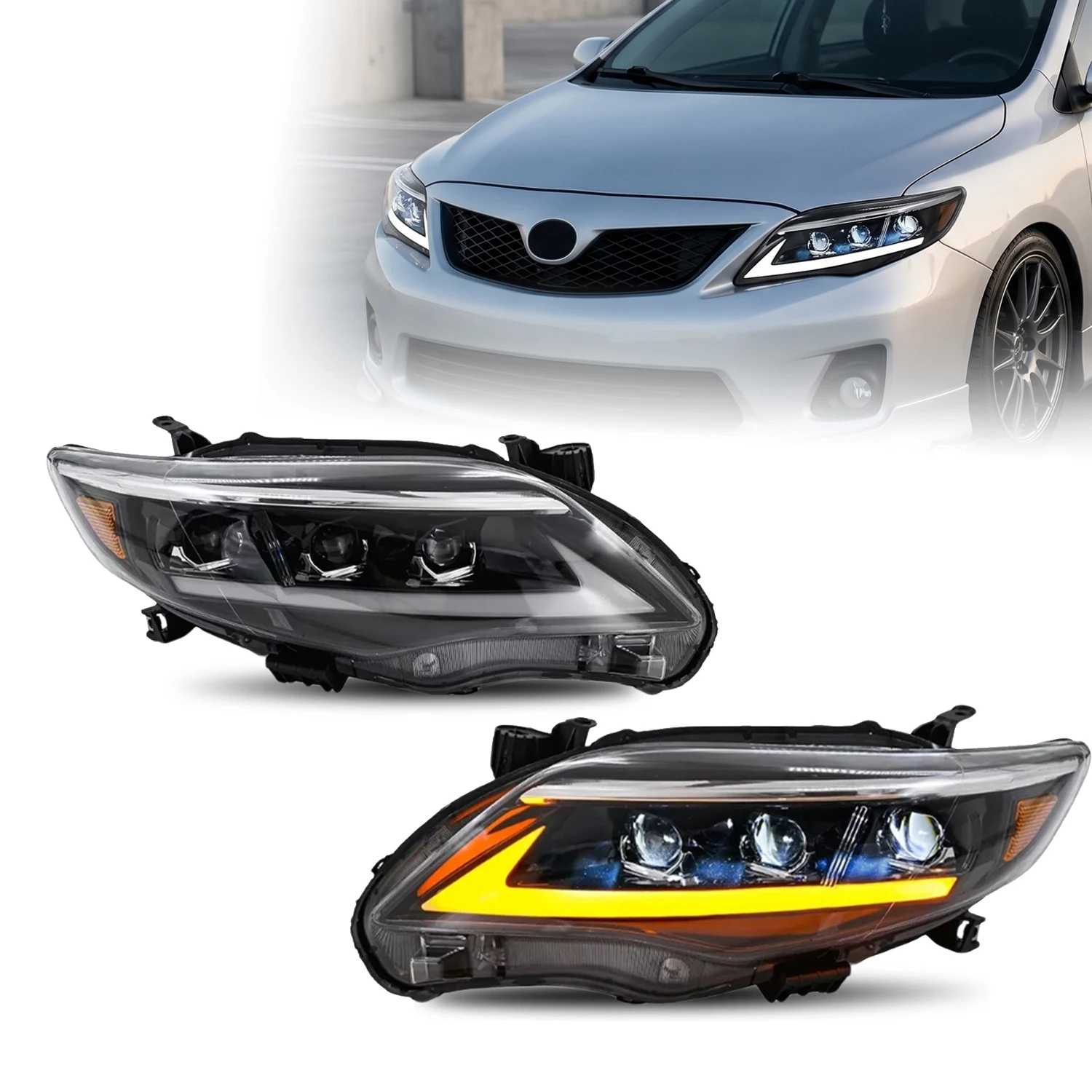 HCMOTIONZ LED Headlights for Toyota for Corolla 2011-2013 Front Lamp Assembly DRL Start-up Animation 6000k Color Lighting System