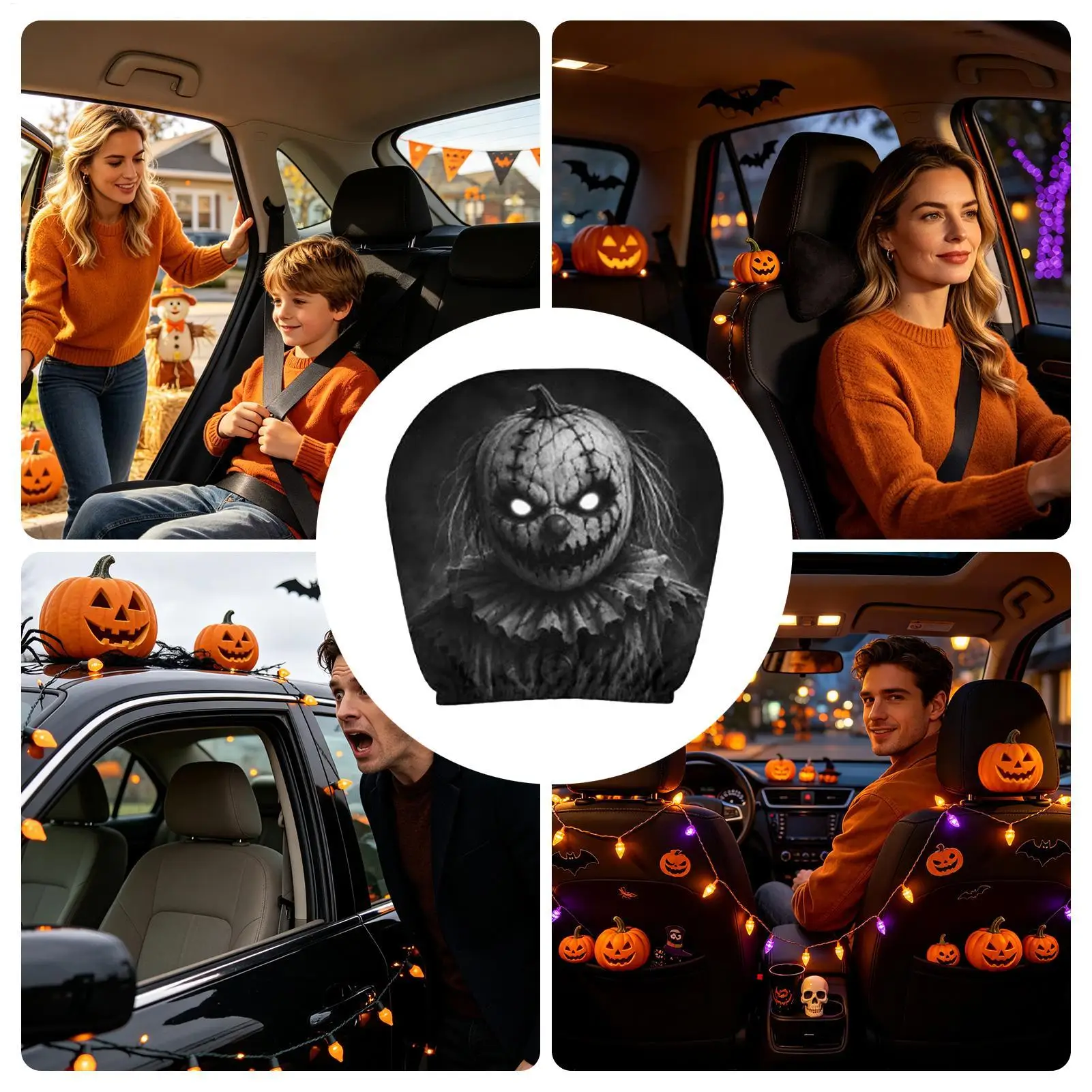 Ghost Headrest Covers 2 Pieces Halloween Universal Protector Car Headrest Cover For Daily Commutes Road Trip Truck SUV MPV RV