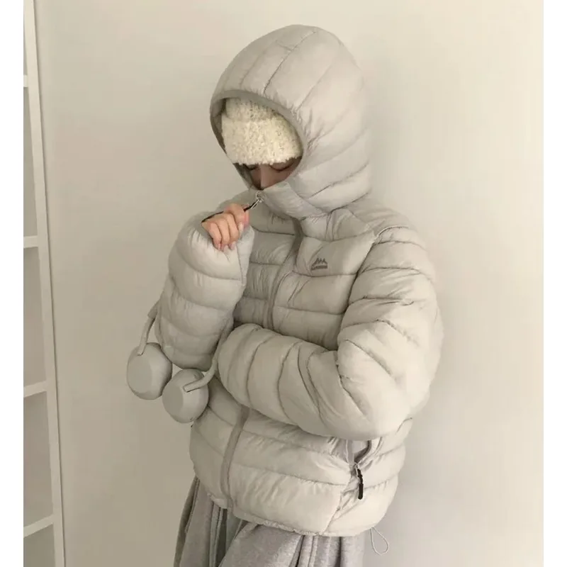 

Chic Vintage Winter Jacket Hooded Lightweight Outdoor Long Sve Slimming Coat Korean Sle Straight Cut Polyester Fabric