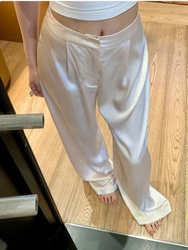 ADAgirl Acetato Cetim Calças Baggy Mulheres Y2k Branco Cintura Alta Perna Larga Calças Streetwear Moda Casual Coreano Mujer Pantalon