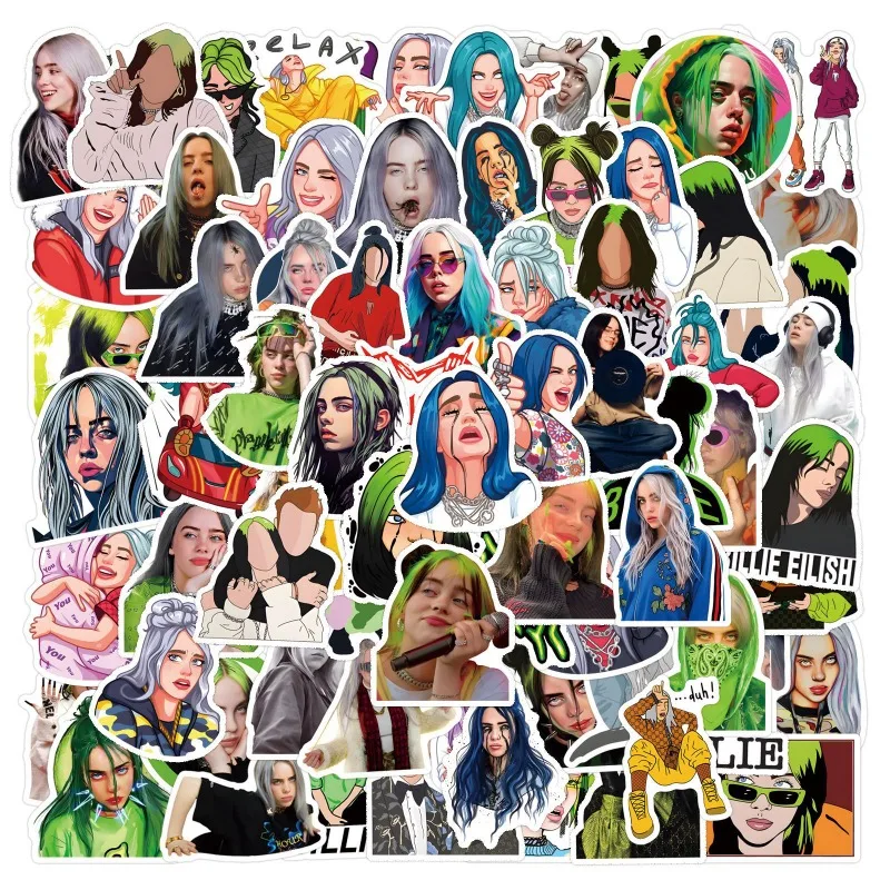 

55pcs Singer Billie Eilish Decorative Luggage Water Cup Computer Waterproof Sticker
