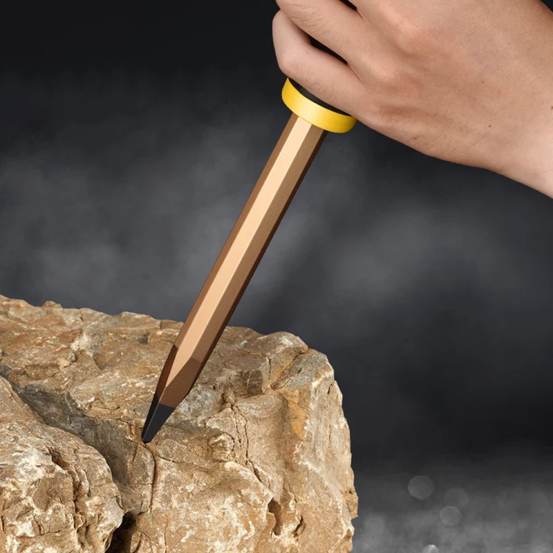 Flat Head Pointed Chisel Stonemason Chisel Hand Guard Chisel Carving Knife Tungsten Alloy Steel Stone Breaking Hand Tool