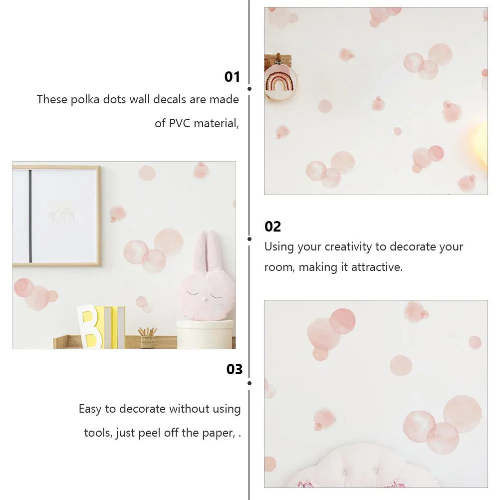 

2pcs Decals Pvc Watercolor Pink Dots Stickers Easy Peel Stick Removable Room Decor Wall Art Wall Stickers
