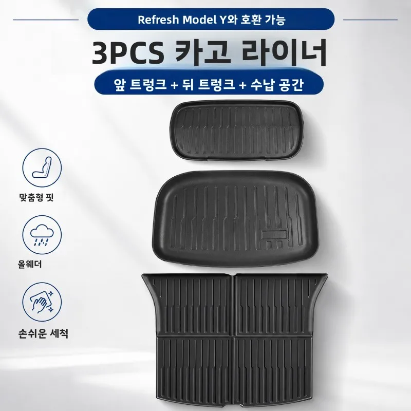 For Tesla Model Y New Refresh Version Rear Seat Back Mats Full Set Injection Molded Floor Liners Trunk Car Interior Accessories