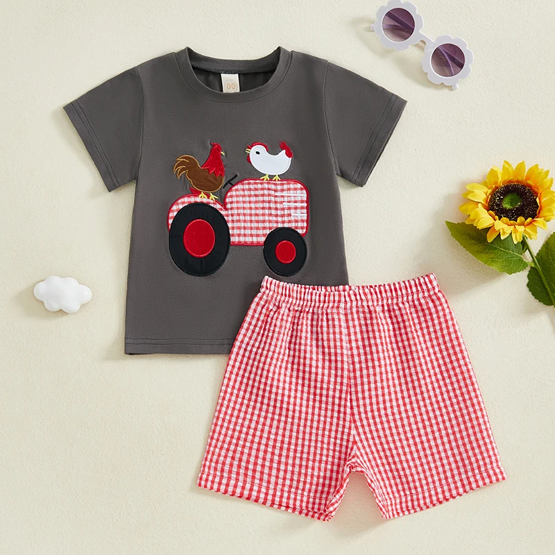 

New Summer Baby Boys Clothes Boys Short Sleeves T-Shirt and Elastic Plaid Shorts 2Pcs/Sets Infant Outfits Toddler Casual Clothes