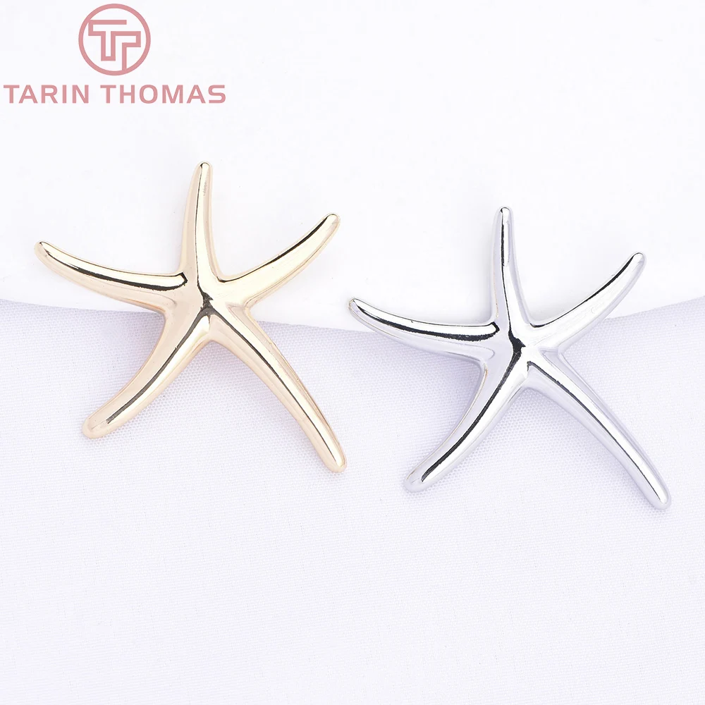(10979) 4 Piezas de Accesorios para Hacer Joyería DIY, Colgante de Estrella de Mar en Latón Chapado en Oro de 24K, para Collares y Pendientes