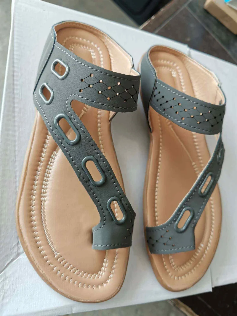 Nuove donne Comfort Plus Sandalo Retro Pantofole con zeppa con tacco spesso Per il tempo libero Dito piatto Punta grande Scarpe ortopediche premium da spiaggia all'aperto