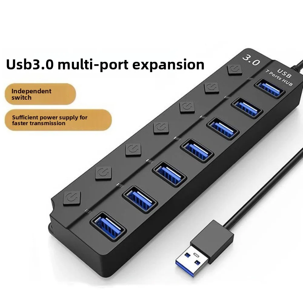 7 in 1 USB 3.0 Hub Independent Switch 7 Ports USB 3.0 Splitter Expansion Dock Multifunctional USB High-speed Extender