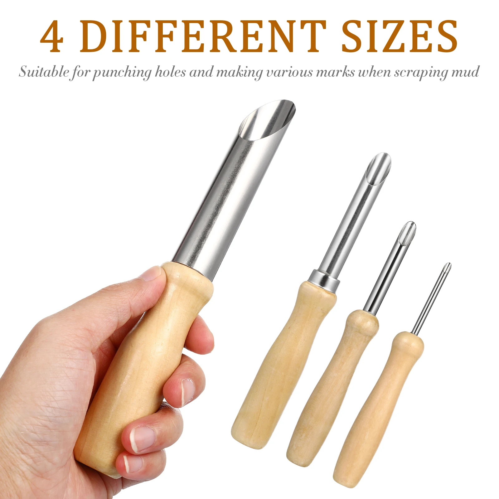 

4 Pcs Clay Hole Cutters Pottery Tools Sculpting Set Stainless Steel Wood Handle Cutting Wet Thick Wall Marks Students Sculptors