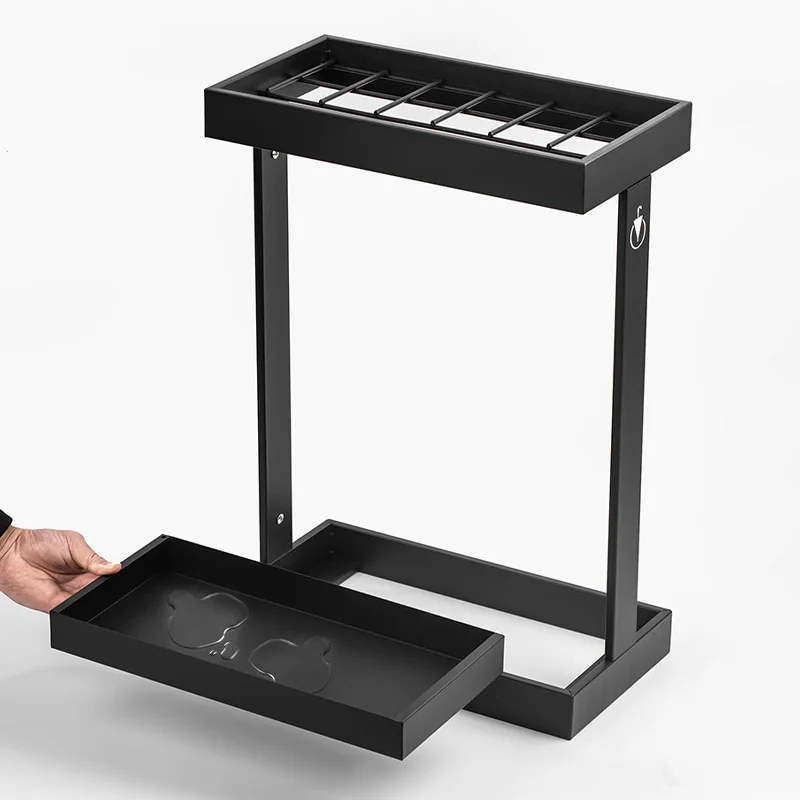 

Modern Minimalist Metal Umbrella Holder Waterproof Rack with Drain Tray for Hotel Office or Home Entryway Rain Gear Organizer