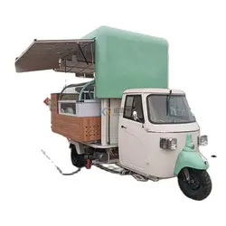 Popular Tricycle Food Cart Outdoor Mobile Food Truck Gasoline Mobile Coffee Truck Fast Food Vending Tricycle With Lifting roof