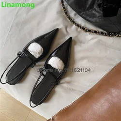 Black Pointed Toe Slingback Pumps For Female Women 2025 Spring New Thin High Heel  Back Strap Shallow Solid Sexy Fashion Shoes