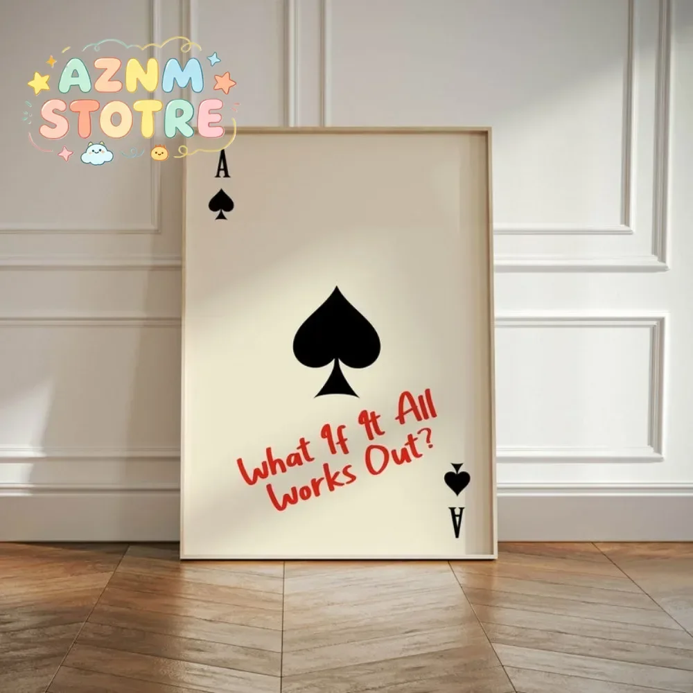 Spades Printed Playing Card Poster, Fashion Retro Art, Kitchen Aesthetic Decoration, Modern Home Wall Frameless Canvas Painti