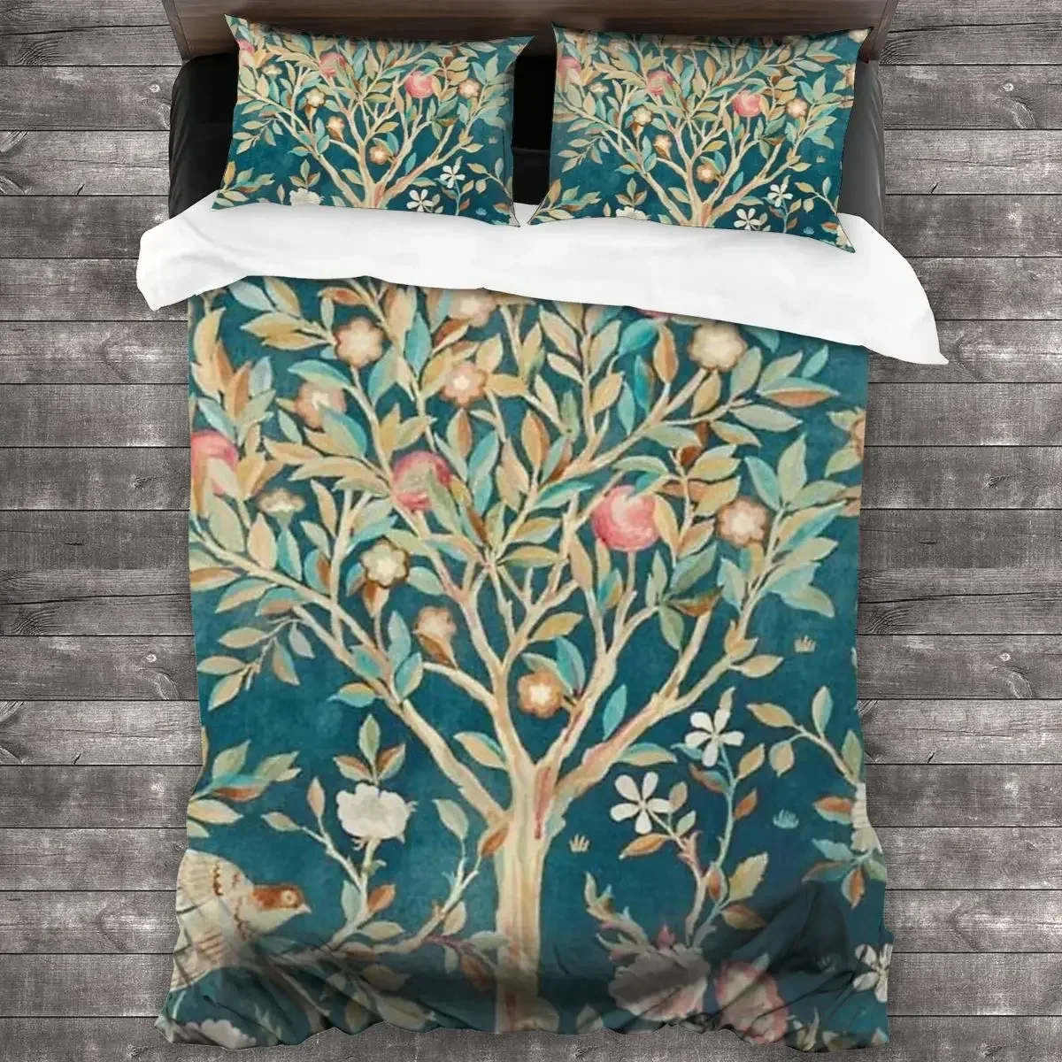 William Morris Golden Lily Comforter Set with 2 Pillowcases,Soft Microfiber Bedding King/Queen Size,Jacobean Floral Duvet Cover