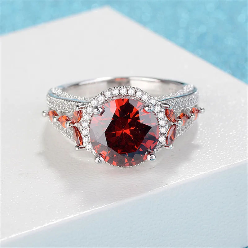 Handmade Lovers Lab Red Garnet Ring 925 Sterling Silver Wedding Band Rings for Women Men Engagement Promise Party Jewelry