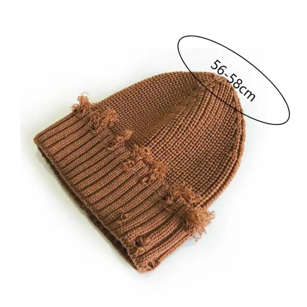 New Dilapidated Hole Knitted Hat Solid Color Thickened Hip-Hop Hat Ear Protection Warm Cap Unisex