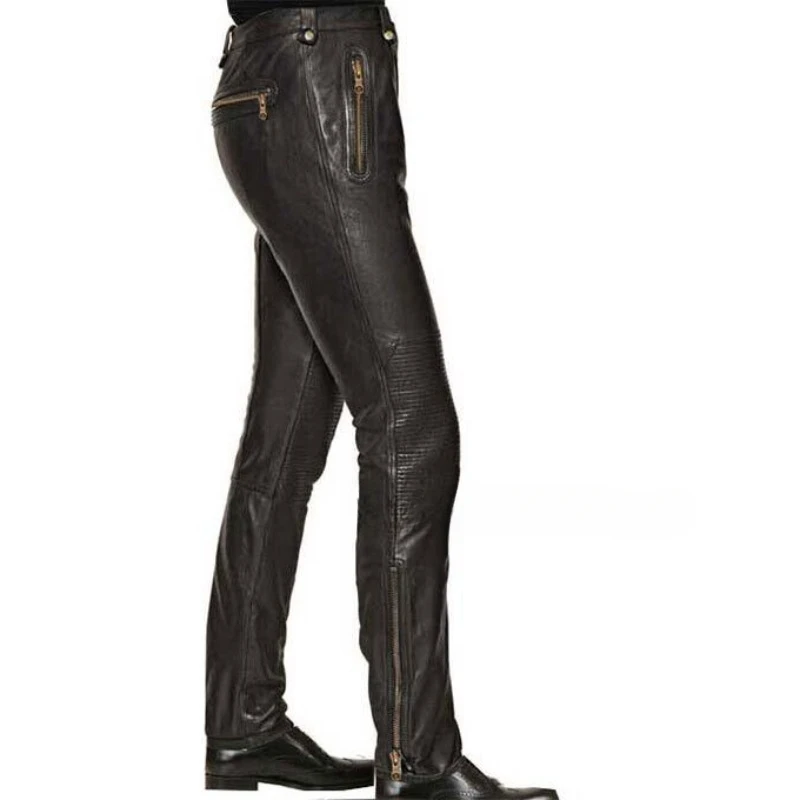 Men's Genuine Lambskin Real Leather Pant Fashion Outfit Soft Trouser