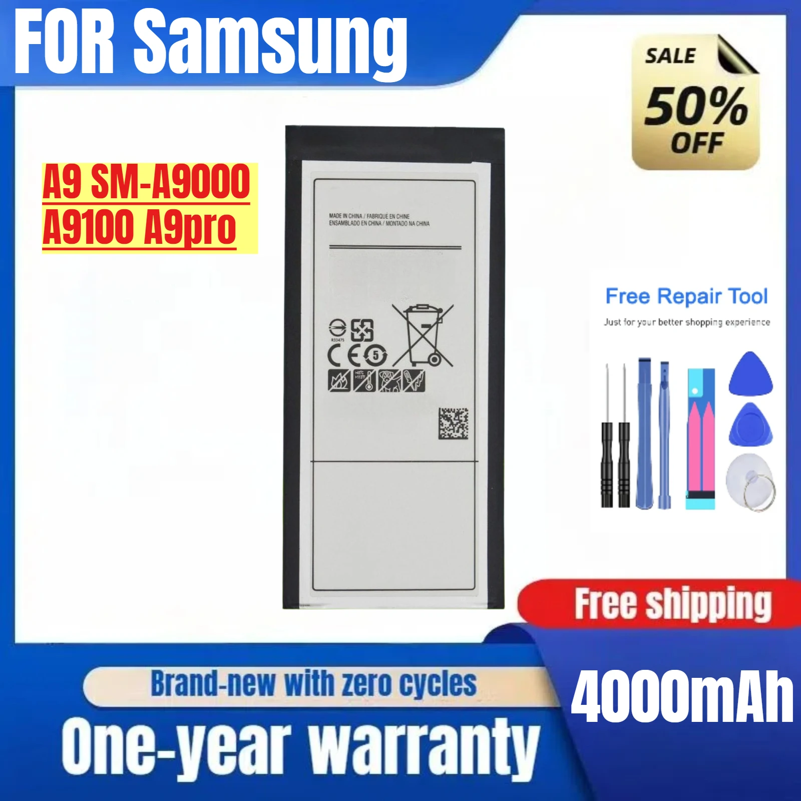 Applicable To Samsung A9 SM-A9000 A9100 A9pro  A900F Mobile Phone A910F Battery Replacement Bateria Grade A cell with tools