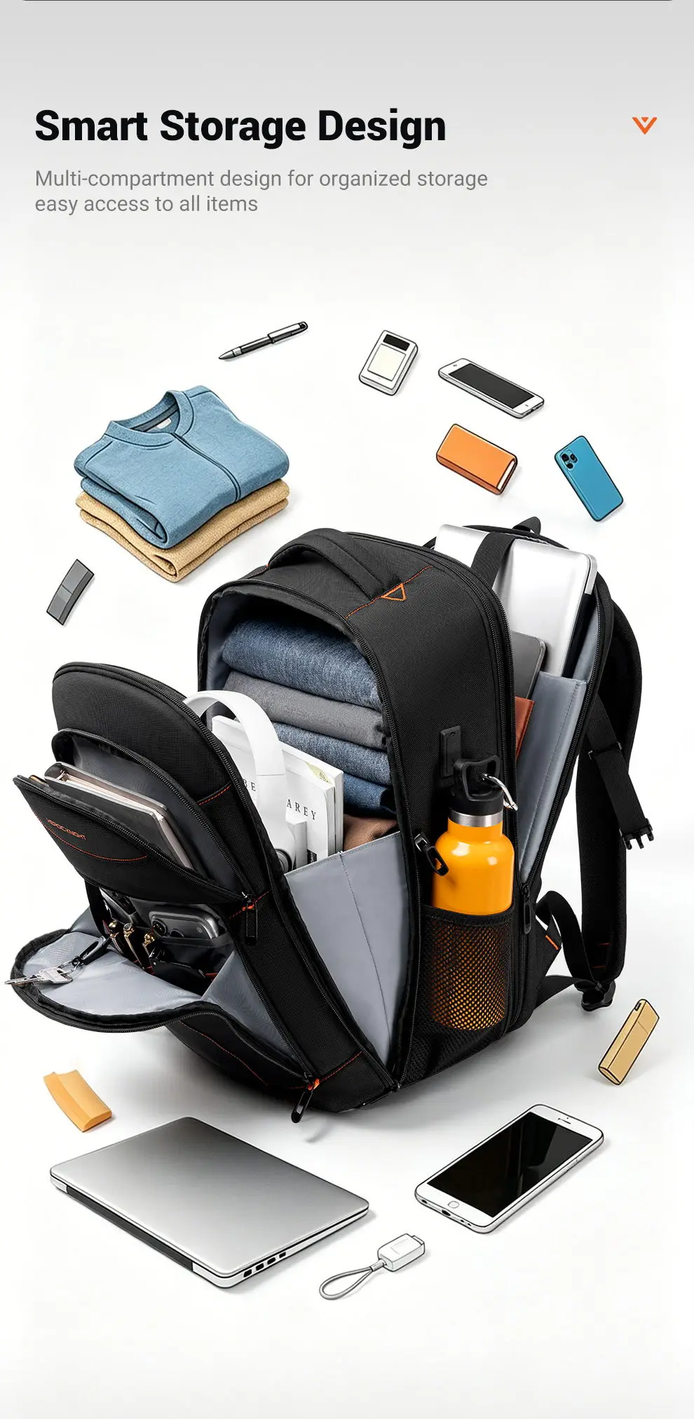 Heroic Knight Multi-function Business Backpack For Men Travel Expandable 17.3" Laptop Bag USB Waterproof Stylish College Daypack