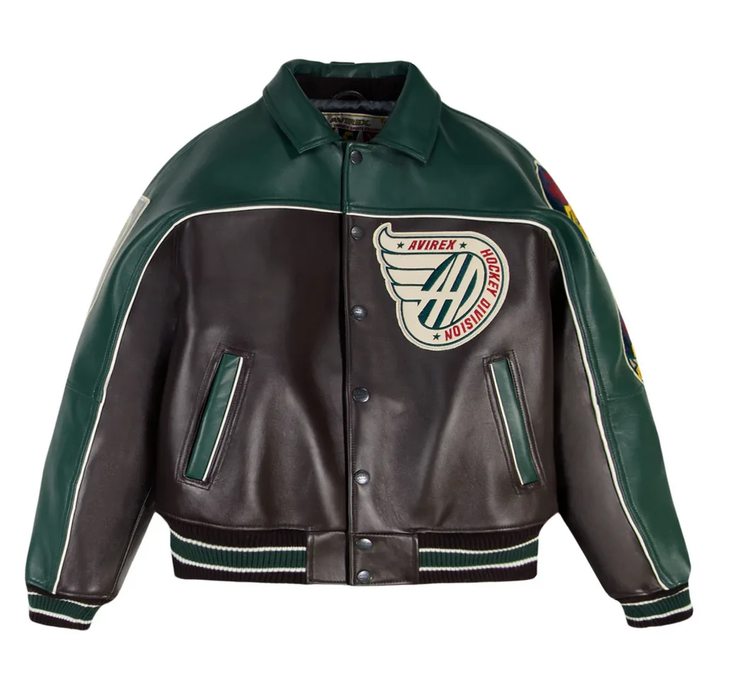 AVIREX 2025 Autumn/Winter New Arrivals Hockey logo embroidered leather jacket for men fashionable casual imported lambskin top