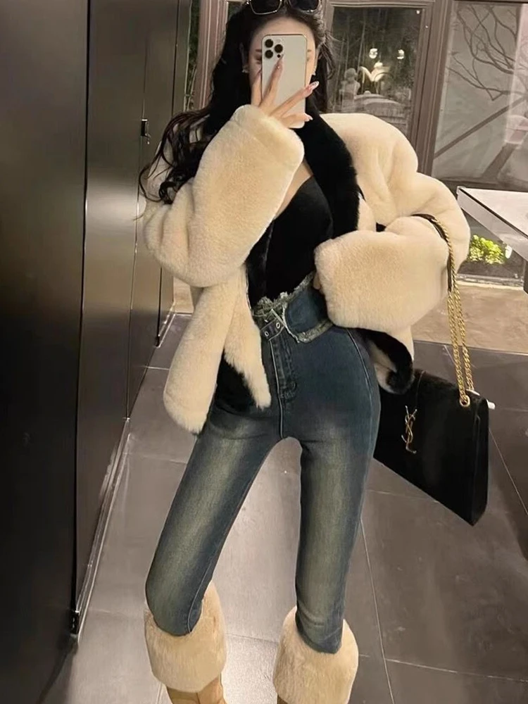 معطف فرو نسائي صديق للبيئة 2024 شتاء جديد مخملي ناعم دافئ أنيق شاب غير منتظم فرو جلدي متكامل Jaet