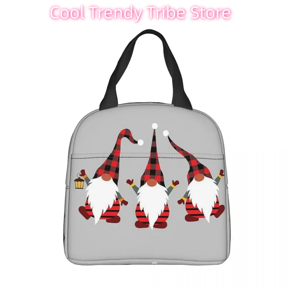 Merry Christmas Gnomes Insulated Lunch Bag Cooler Bag Lunch Container Portable Lunch Box Tote Food Bag School Outdoor