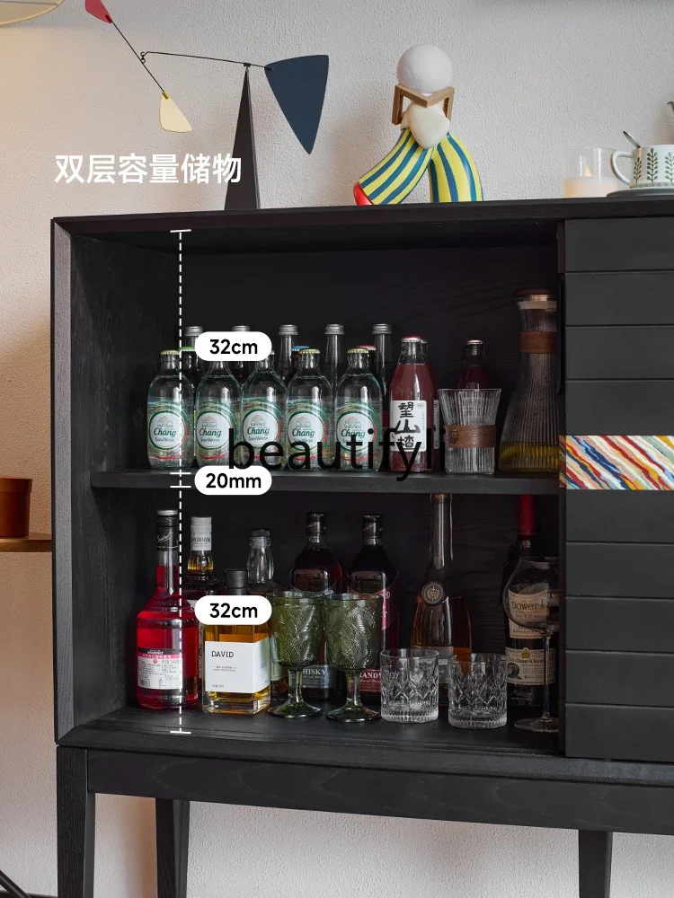 New arrive Solid Wood Small Apartment Living Room Wall-Mounted Storage Cabinet Sofa Side Tea Cabinet