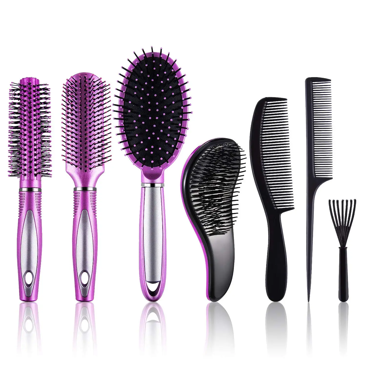 7 Pcs Hair Styling Set: Round Brush, Paddle Brush, Detangling & Wet/Dry Brushes for Women and Men