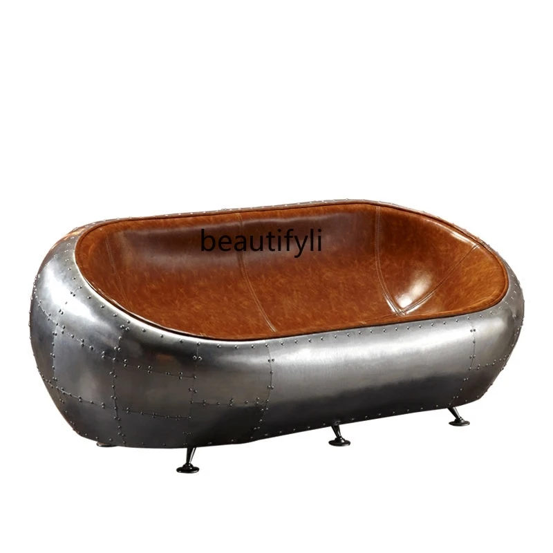 Industrial Style Sofa Bar Metal American Retro Leather Furniture Stainless Steel Creative Middle Ancient B & B